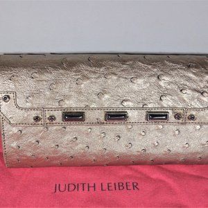 Judith Leiber Platinum Ostrich Clutch Wallet